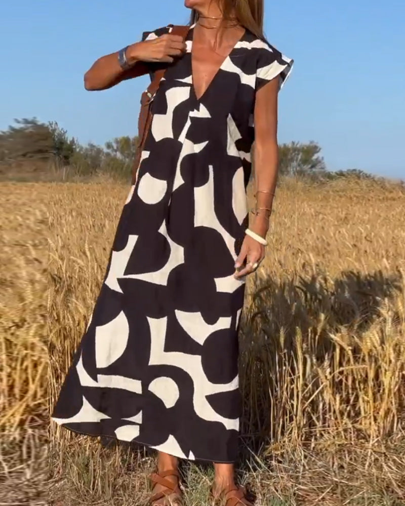 Victoria Elegant V-Neck Printed Dress