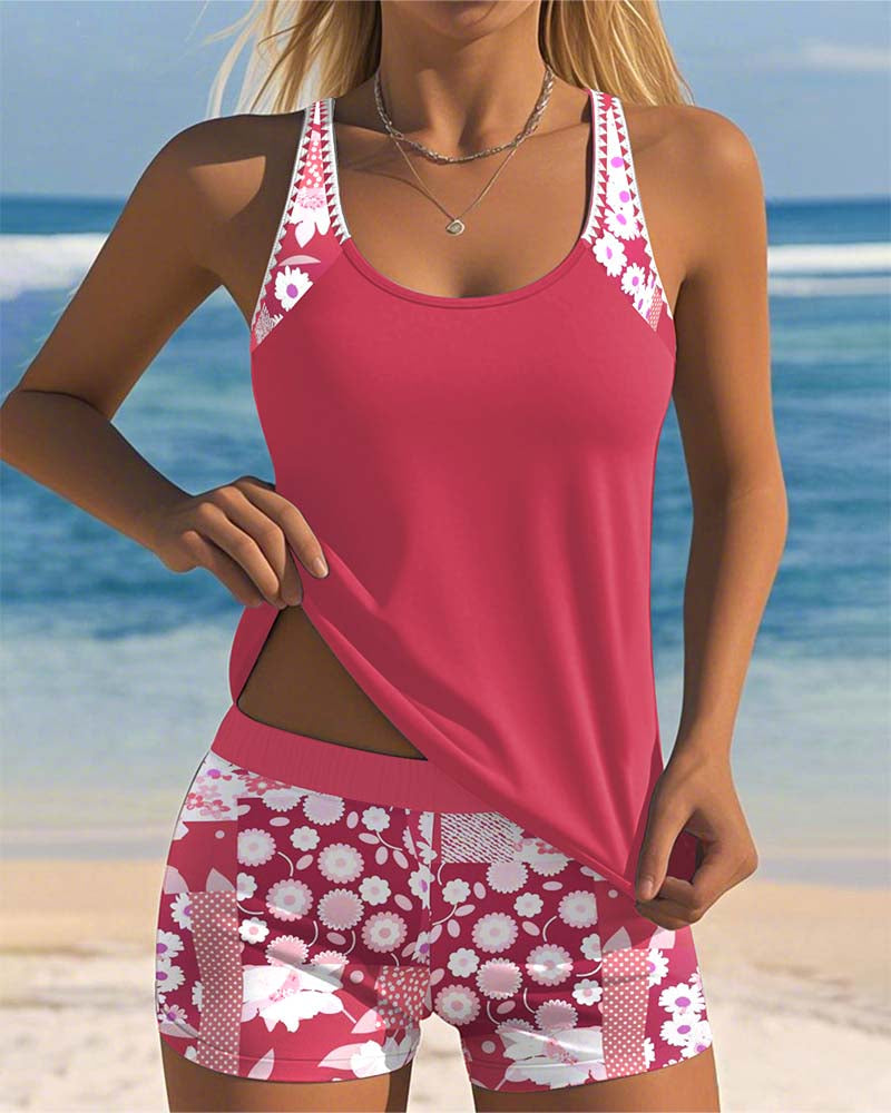 Martha Printed Tank & Boxer Swimsuit Set