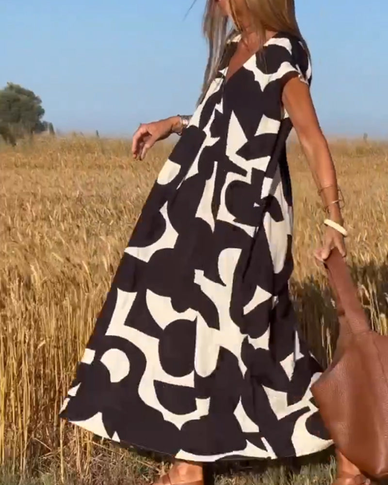 Victoria Elegant V-Neck Printed Dress