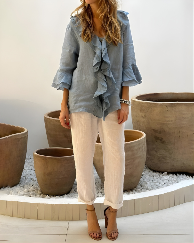Tahlia Ruffled Cotton Linen Sleeve Top