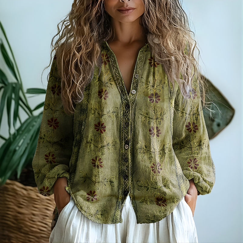 Toinette Vintage Blouse With Leaf Print