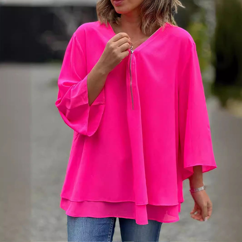 Ember Chiffon Zipper Blouse