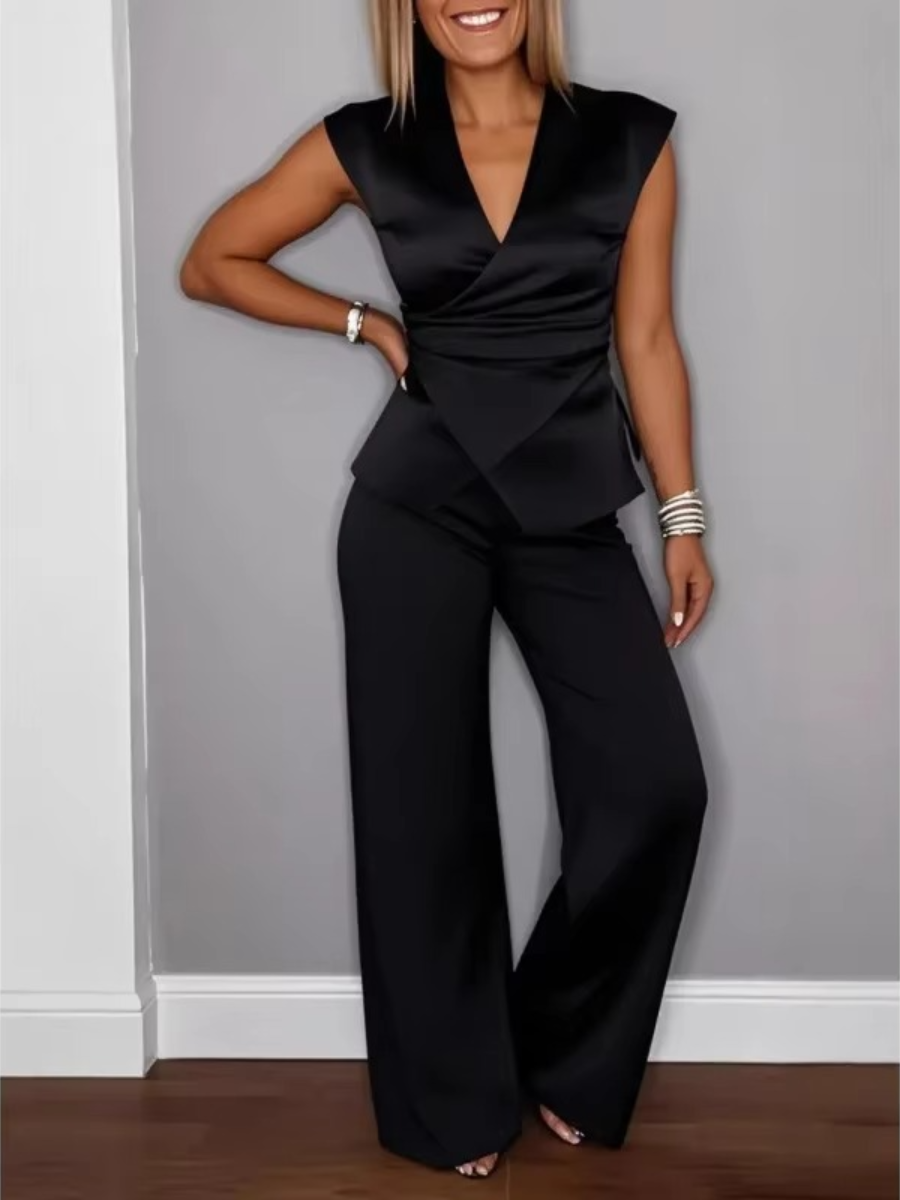 Natalie Elegant V-Neck Top & Trousers Set