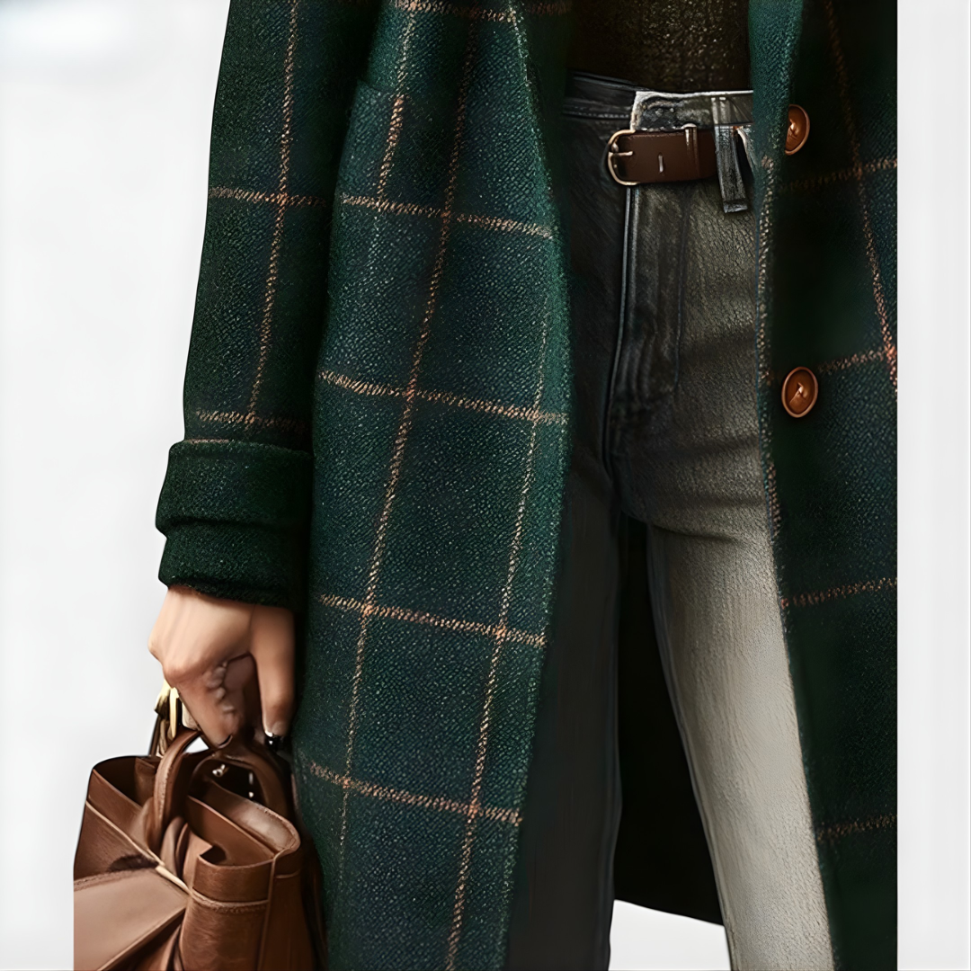 Kora Long Tweed Plaid Coat