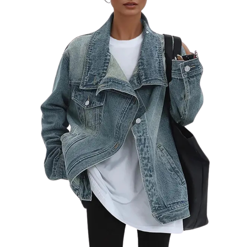 Jackie Vintage Washed High Neck Asymmetric Jacket