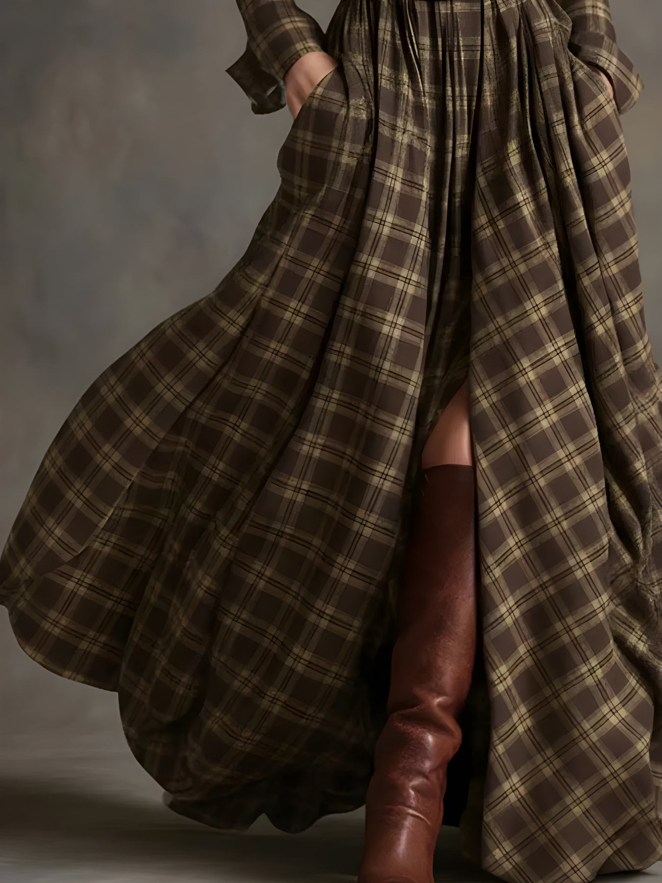 Elara Plaid Button-Front Maxi Dress