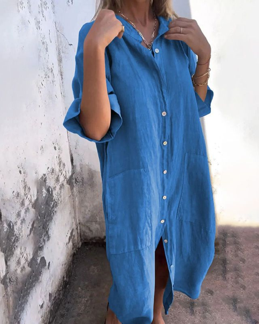 Alondra Cotton Linen Shirt Long Dress