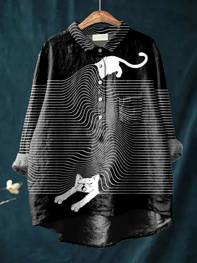 Tresha Playful Cat Art Blouse