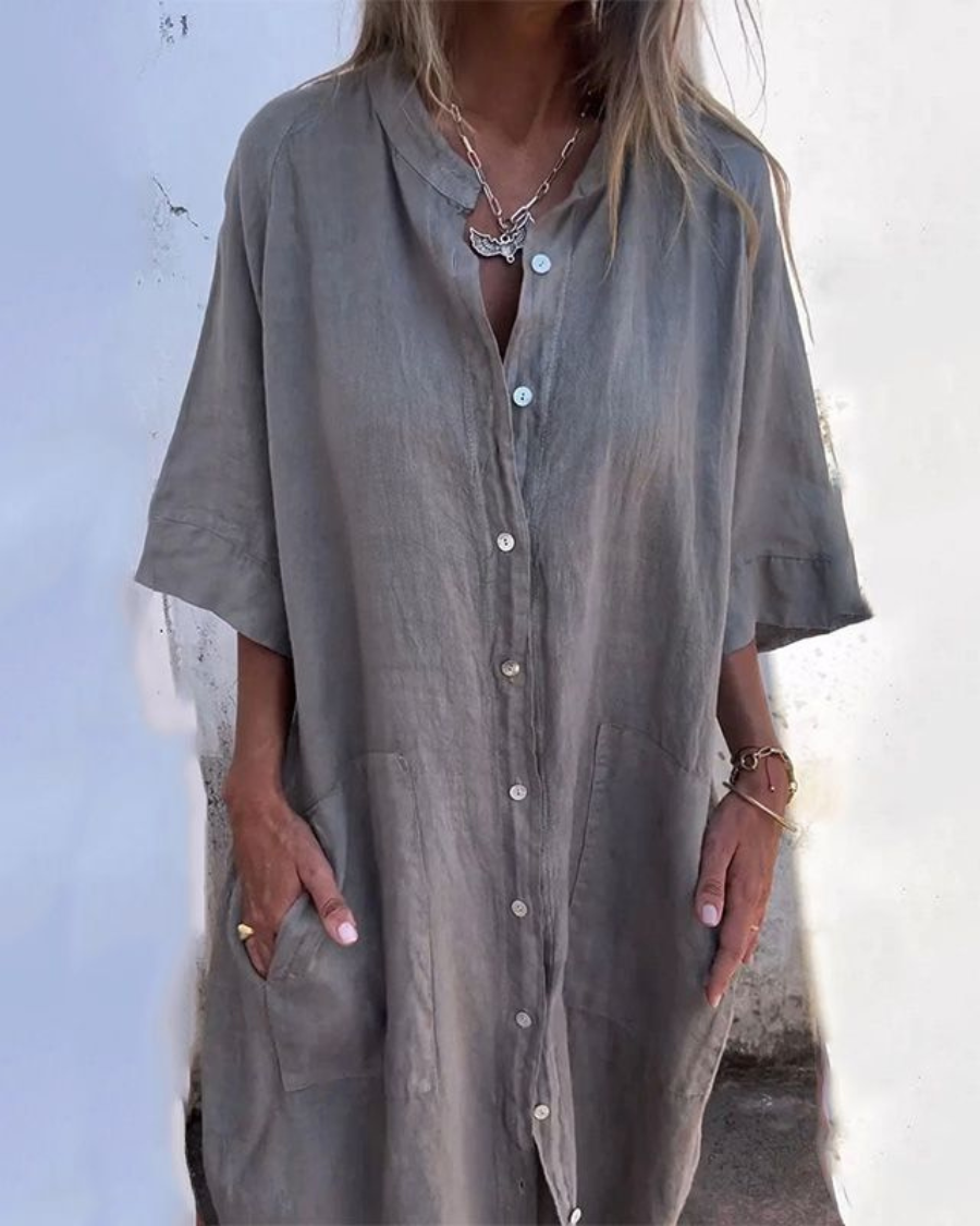 Alondra Cotton Linen Shirt Long Dress