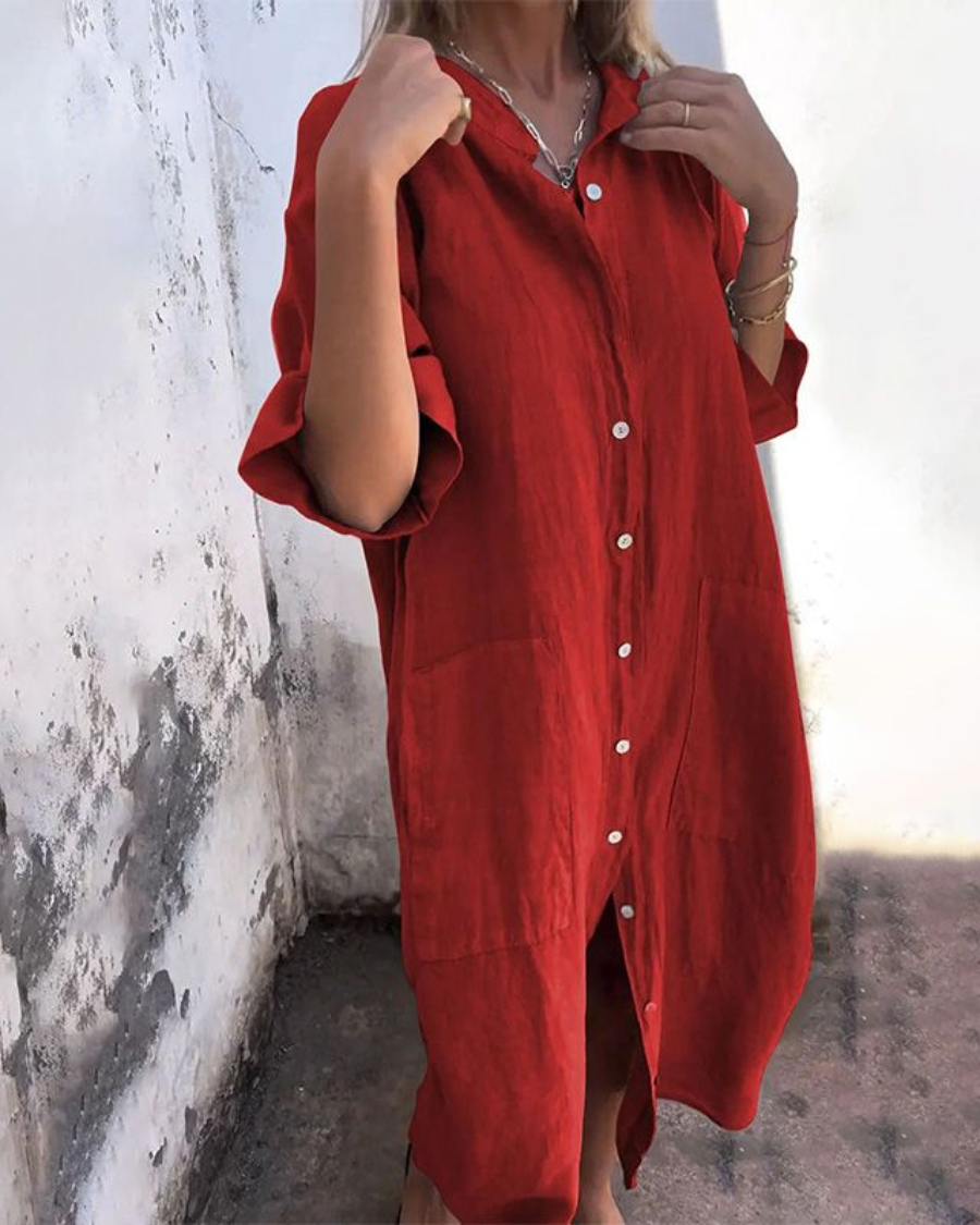 Alondra Cotton Linen Shirt Long Dress
