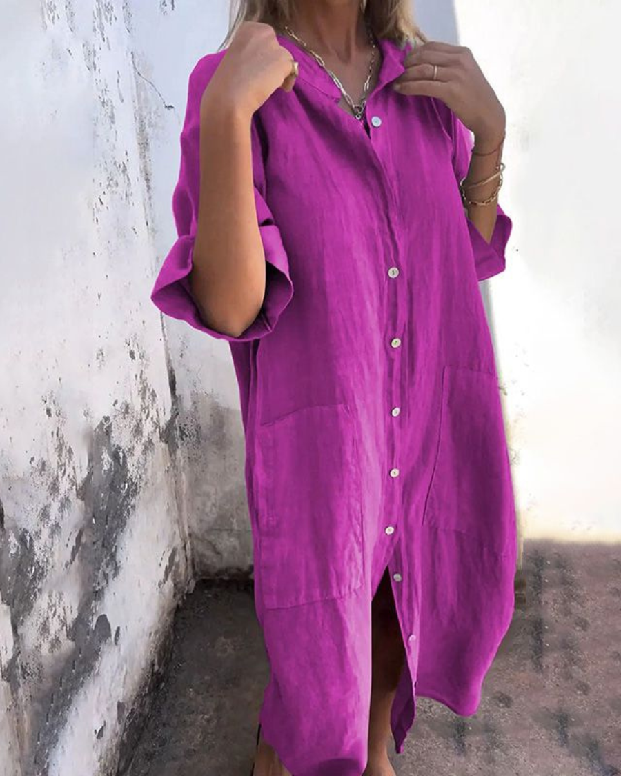 Alondra Cotton Linen Shirt Long Dress