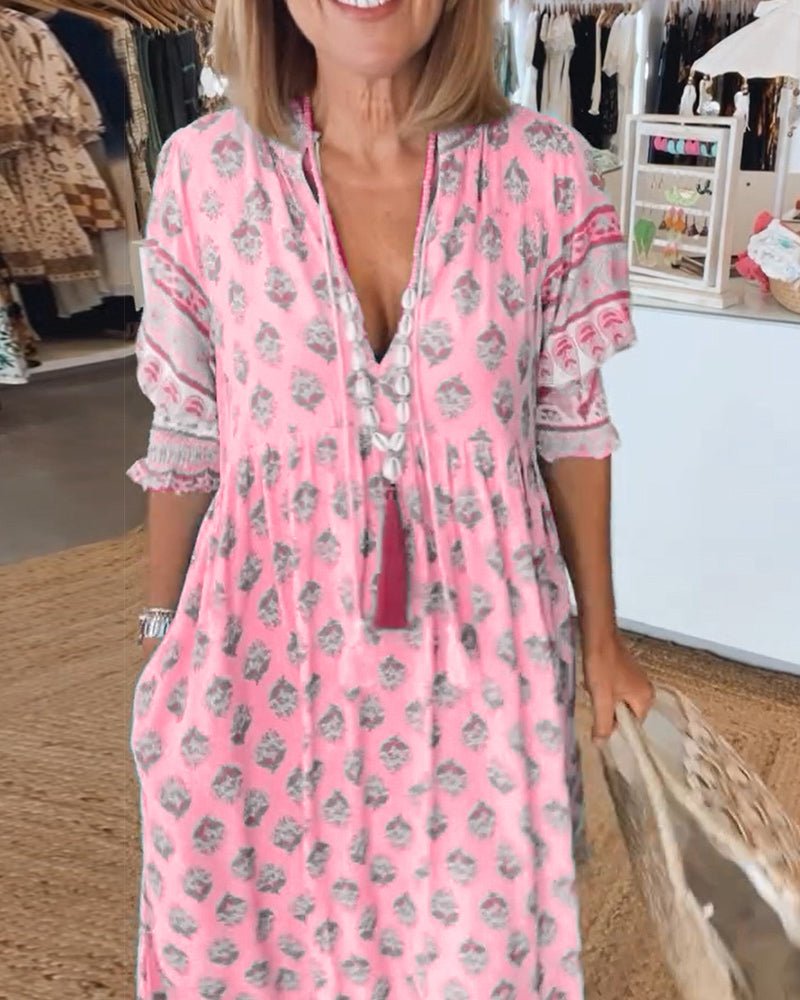 Oanez Chic Floral V-Neck Dress