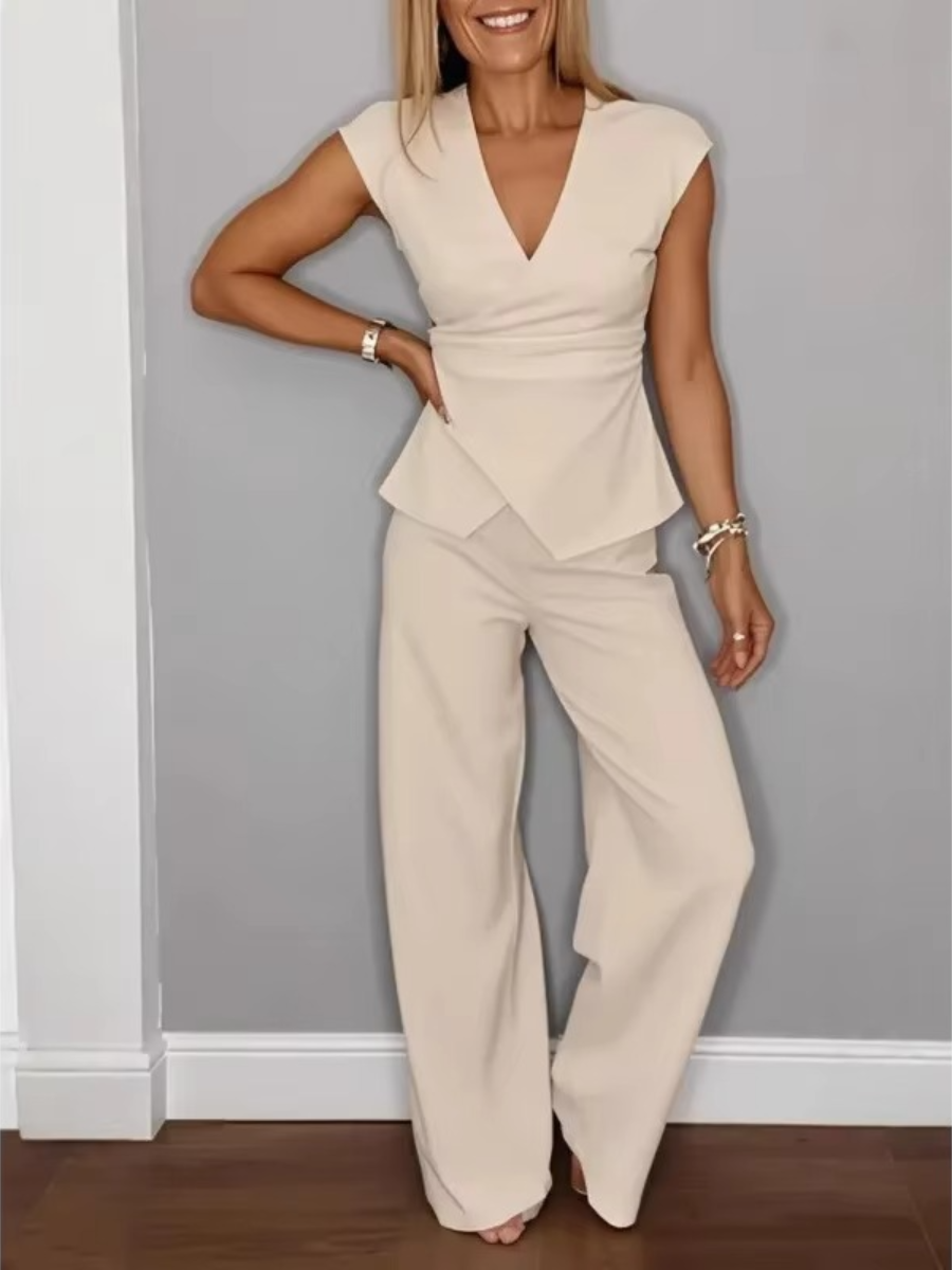 Natalie Elegant V-Neck Top & Trousers Set
