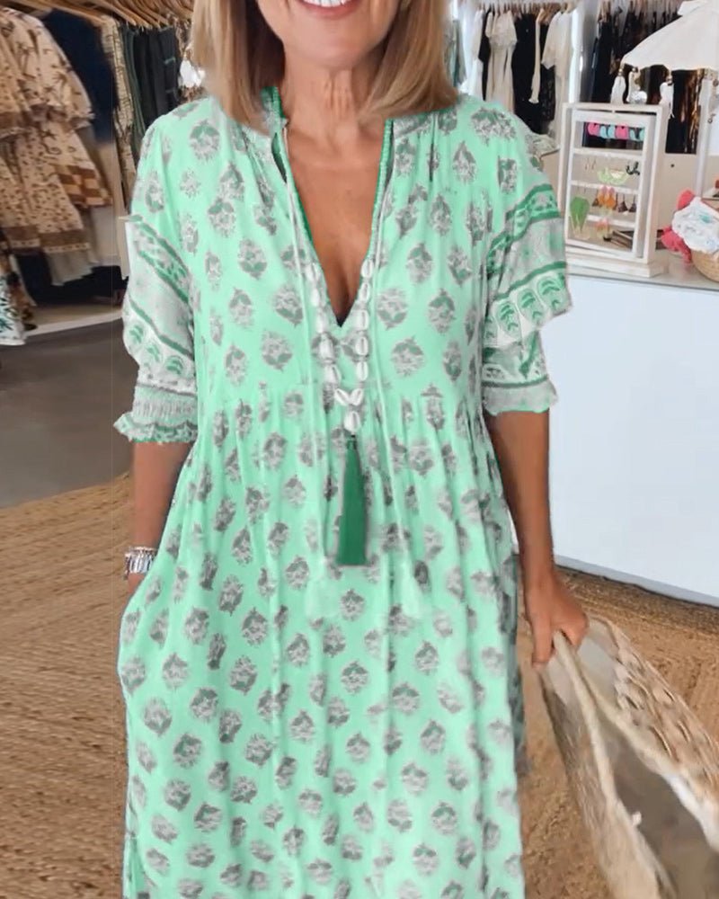 Oanez Chic Floral V-Neck Dress