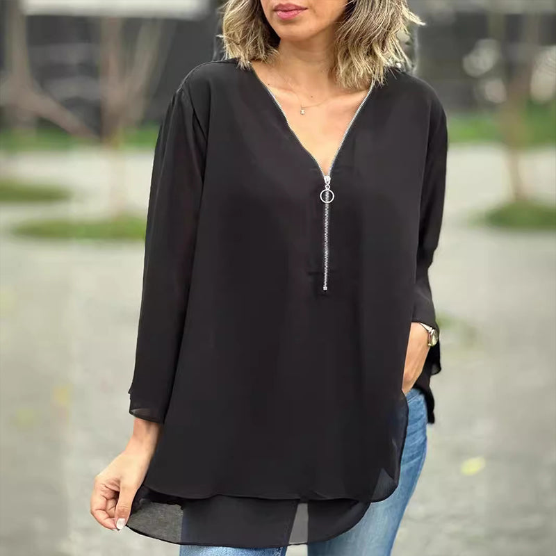 Ember Chiffon Zipper Blouse