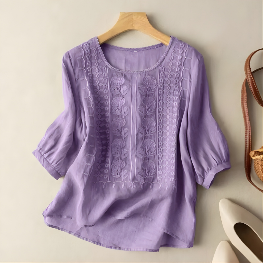 Violet Embroidered Boho Blouse