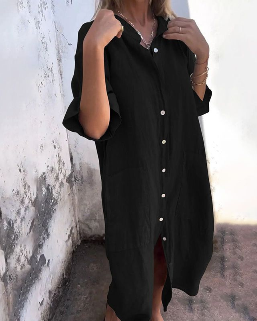 Alondra Cotton Linen Shirt Long Dress