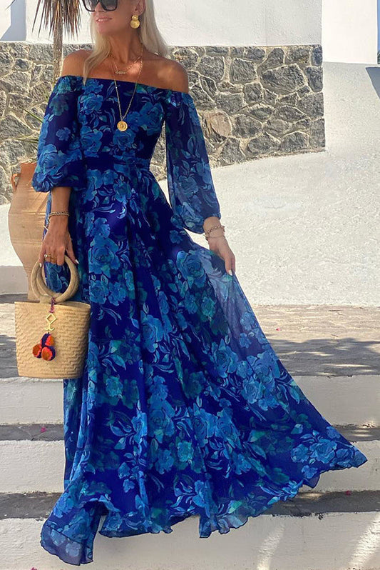 Lila Floral Off-Shoulder Maxi Dress