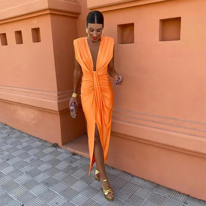 Katida Party Dress with Deep V-neck