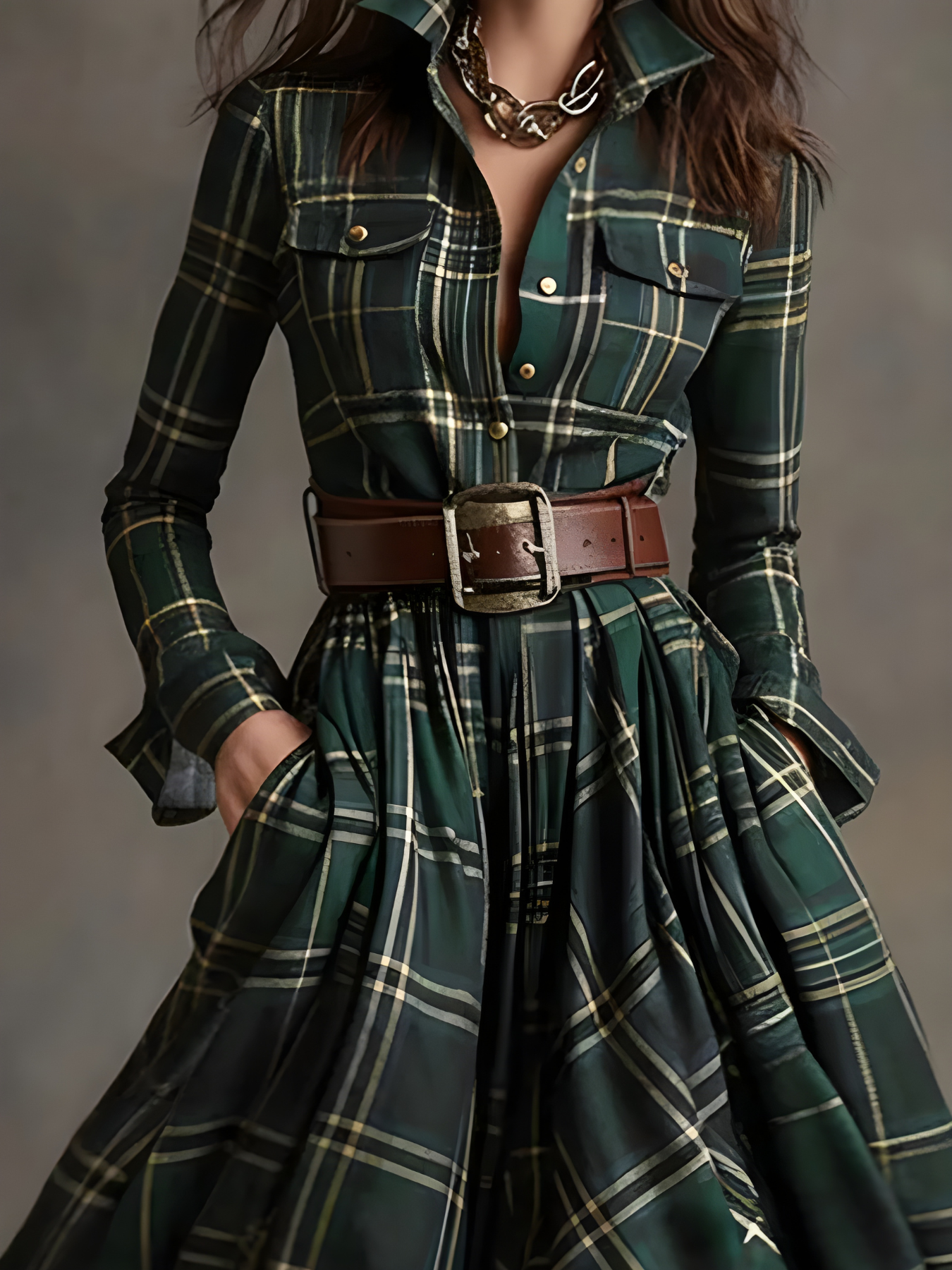 Elara Plaid Button-Front Maxi Dress