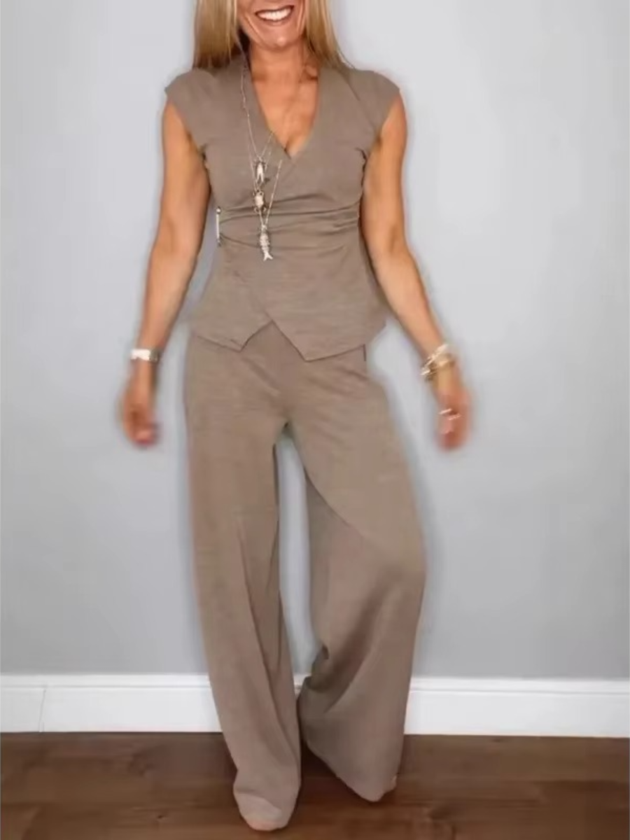 Natalie Elegant V-Neck Top & Trousers Set