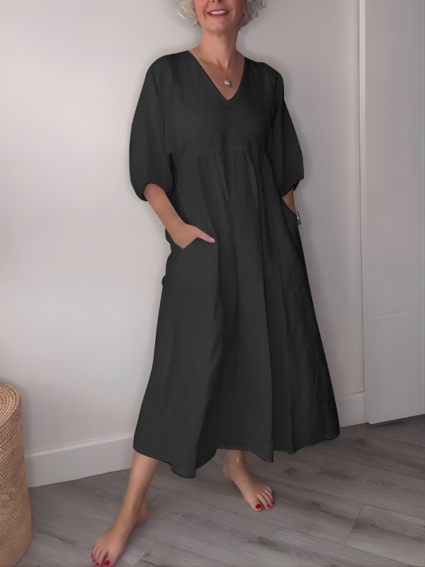 Daisy Elegance V-Neck Maxi Dress