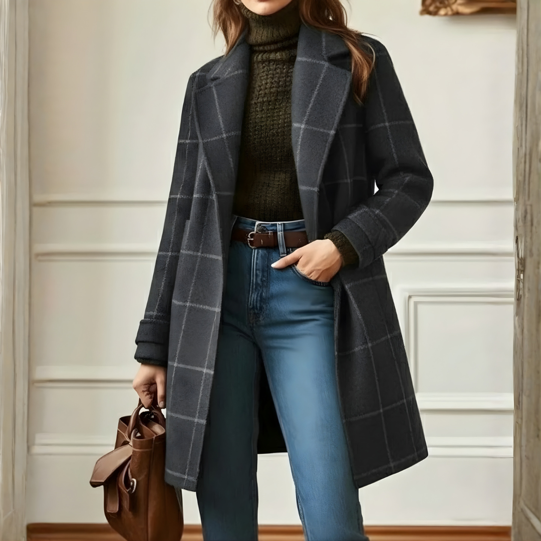 Kora Long Tweed Plaid Coat