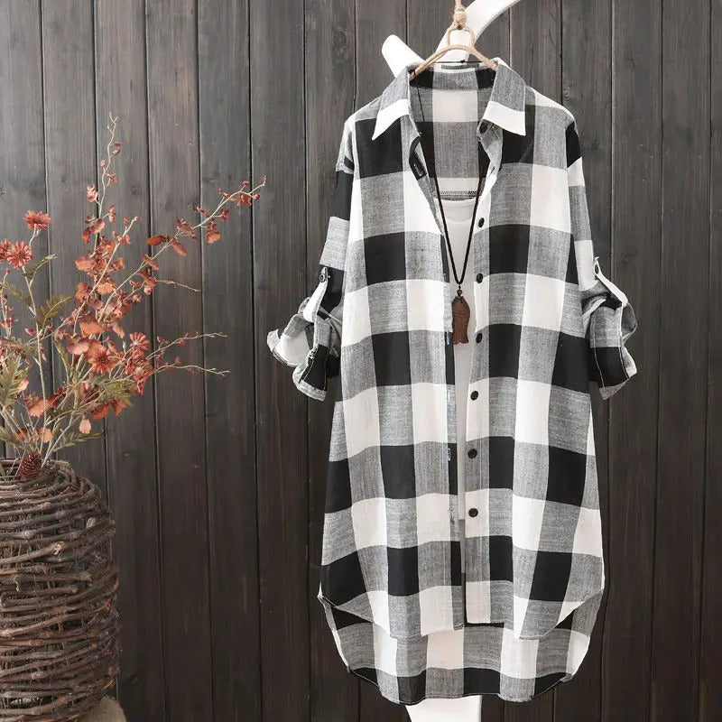 Caelie Elegant Block Pattern Blouse Dress