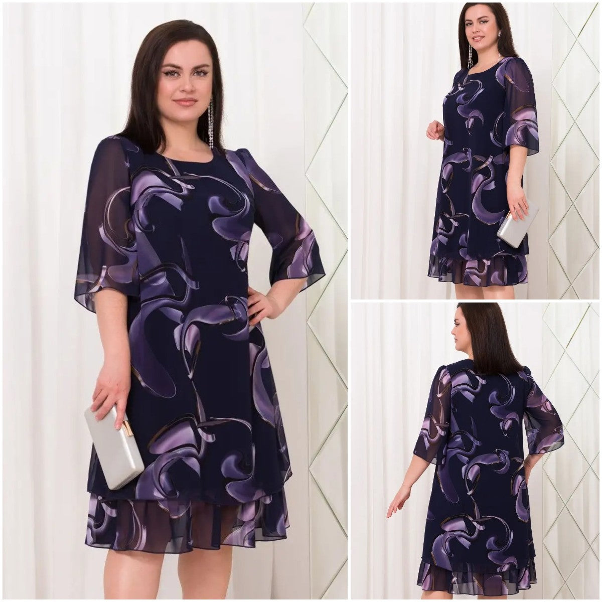 Emma Midnight Swirl Chiffon Dress