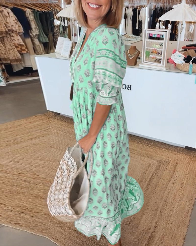 Oanez Chic Floral V-Neck Dress