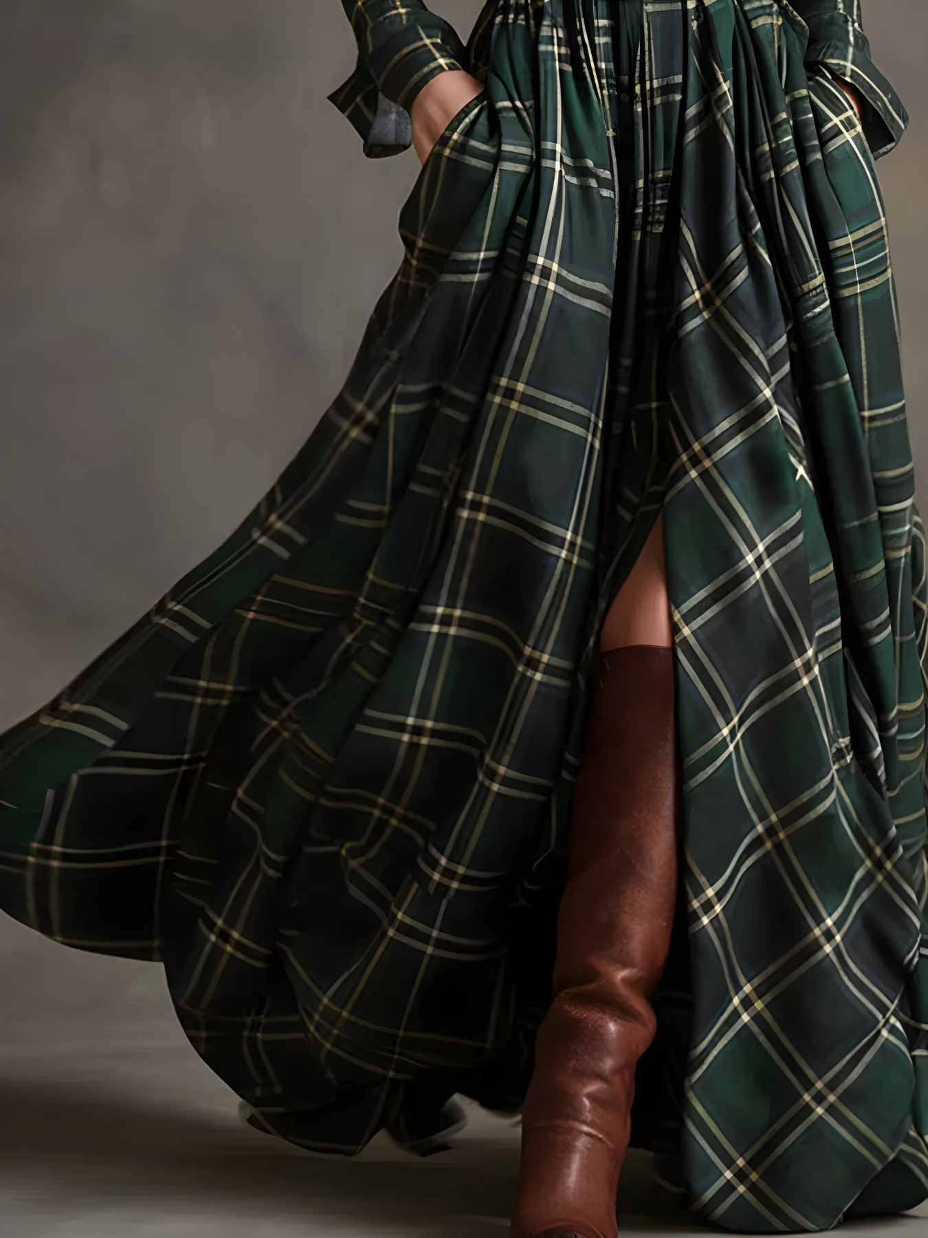 Elara Plaid Button-Front Maxi Dress
