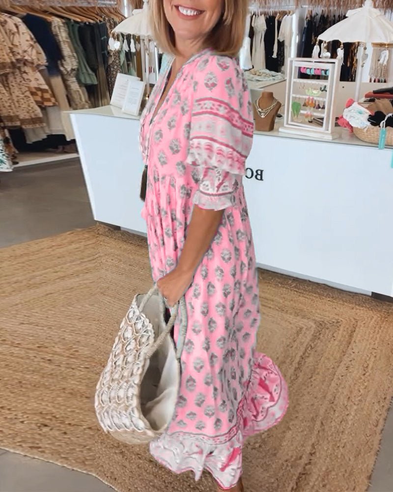 Oanez Chic Floral V-Neck Dress