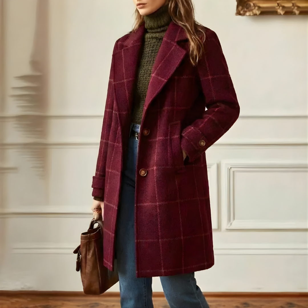 Kora Long Tweed Plaid Coat