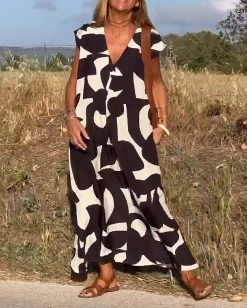 Victoria Elegant V-Neck Printed Dress