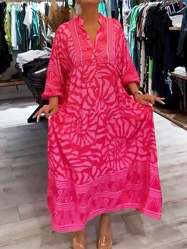 Finella V-Neck Printed Loose Dress