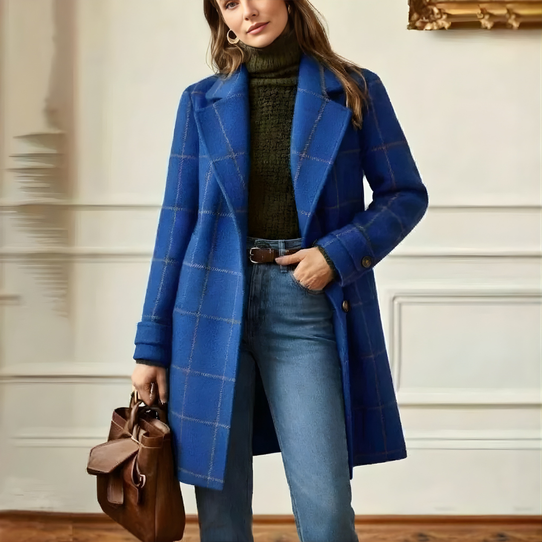 Kora Long Tweed Plaid Coat