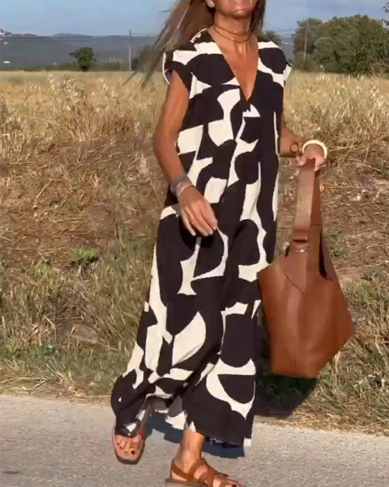 Victoria Elegant V-Neck Printed Dress
