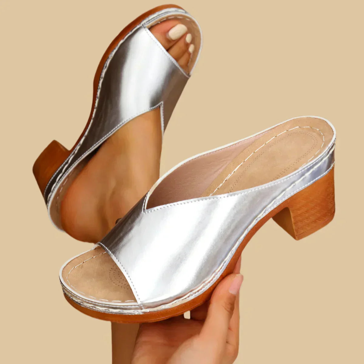 Navy Orthopaedic Thick Heel Sandals