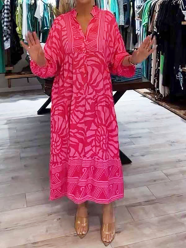 Finella V-Neck Printed Loose Dress