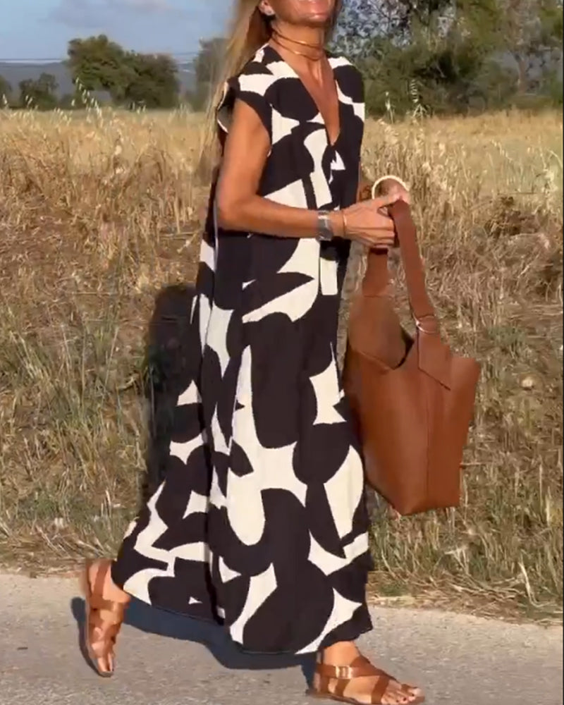 Victoria Elegant V-Neck Printed Dress