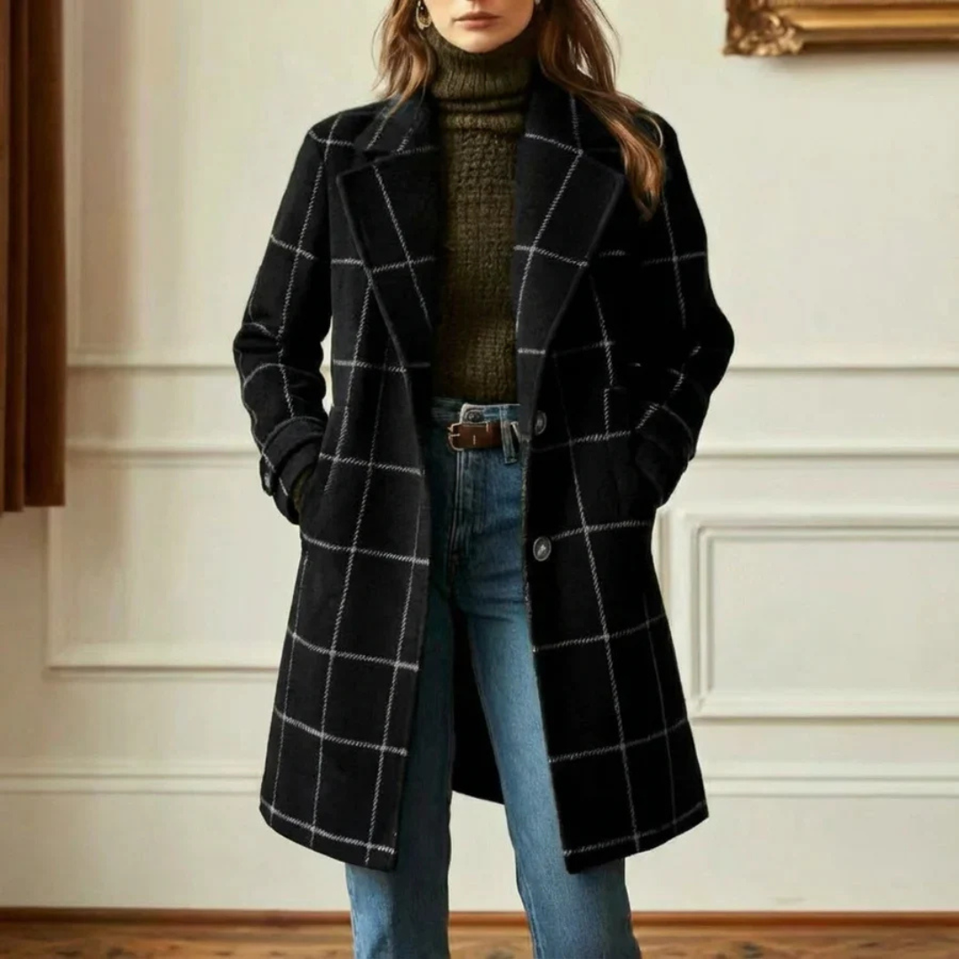 Kora Long Tweed Plaid Coat