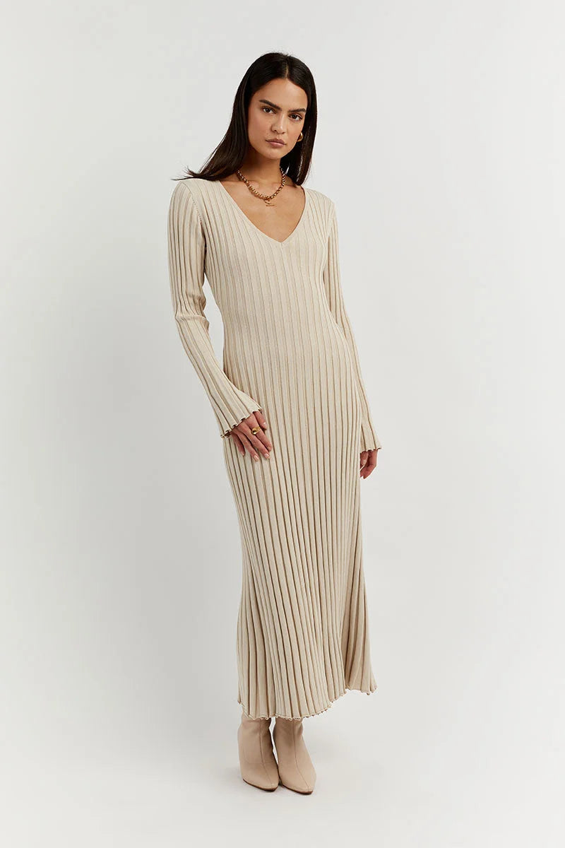 Demi V-neck midi dress with sleeves