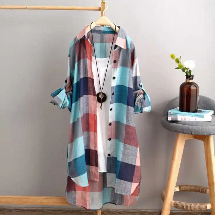 Caelie Elegant Block Pattern Blouse Dress