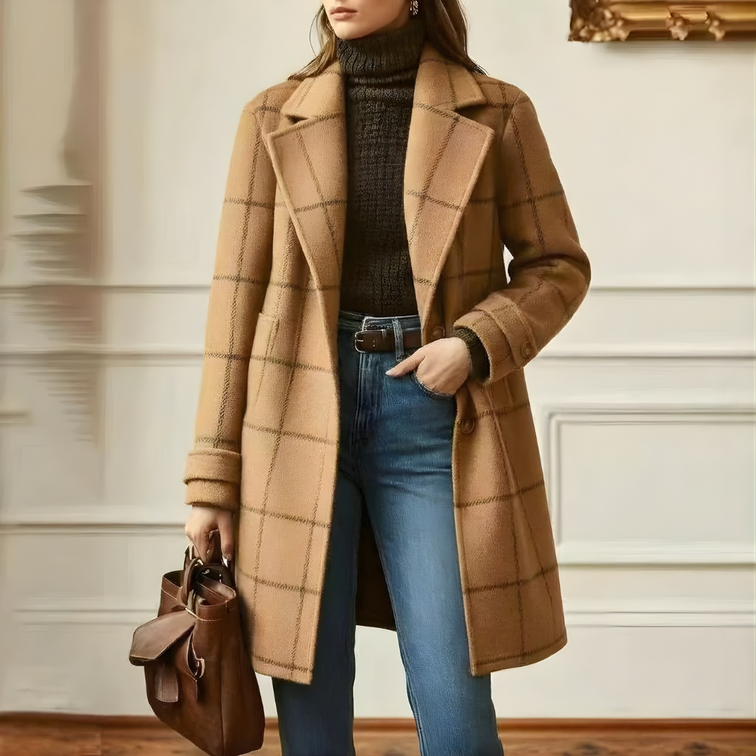 Kora Long Tweed Plaid Coat