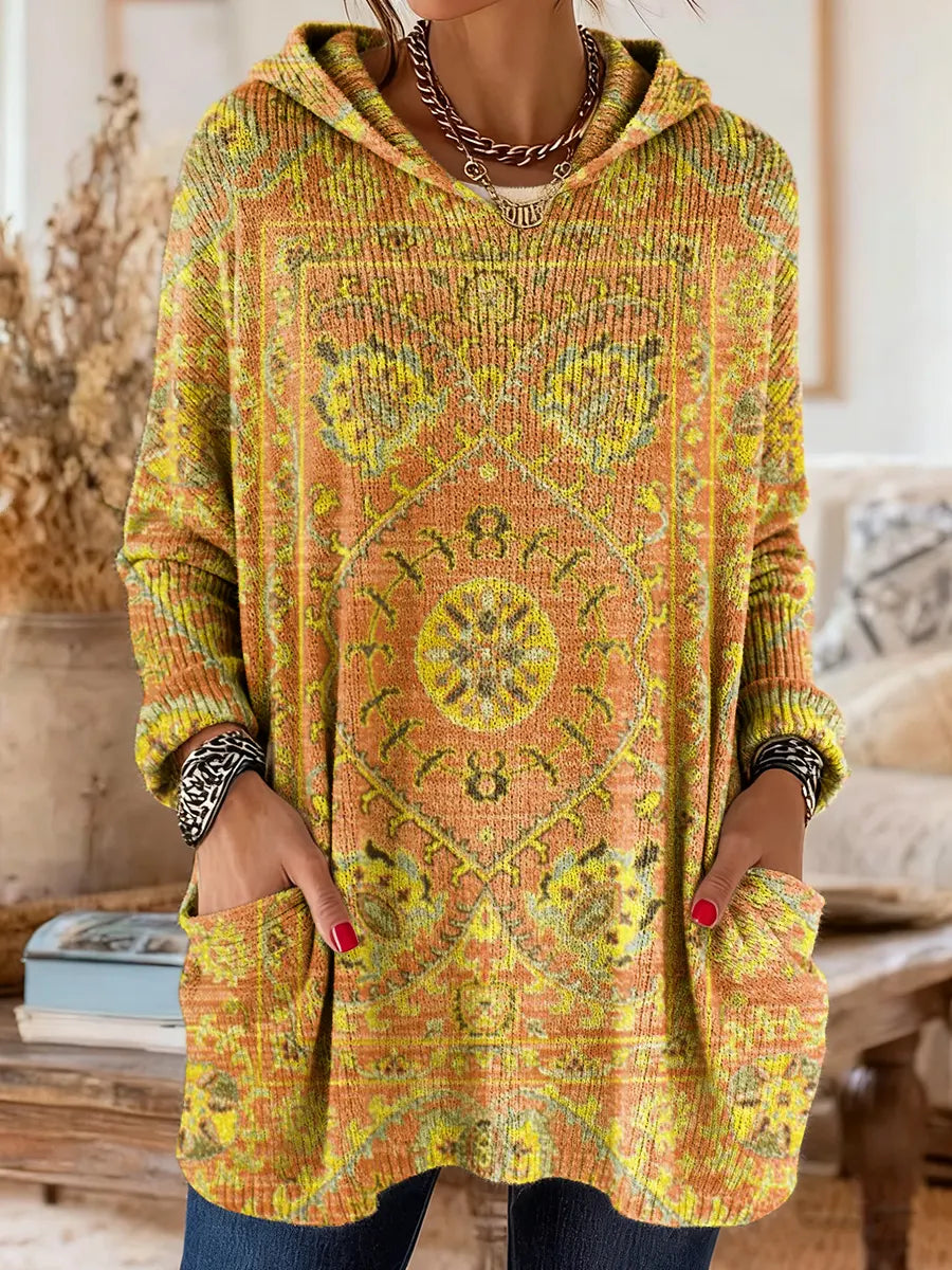 Alice Retro Ethnic Print Hooded Tunic