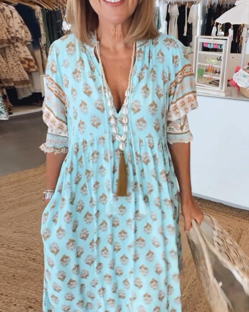 Oanez Chic Floral V-Neck Dress