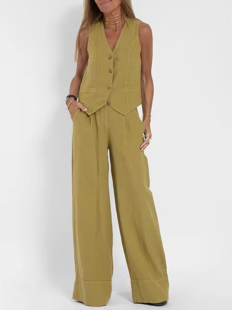 Ashia Women Sleeveless V-neck 2 Piece Set