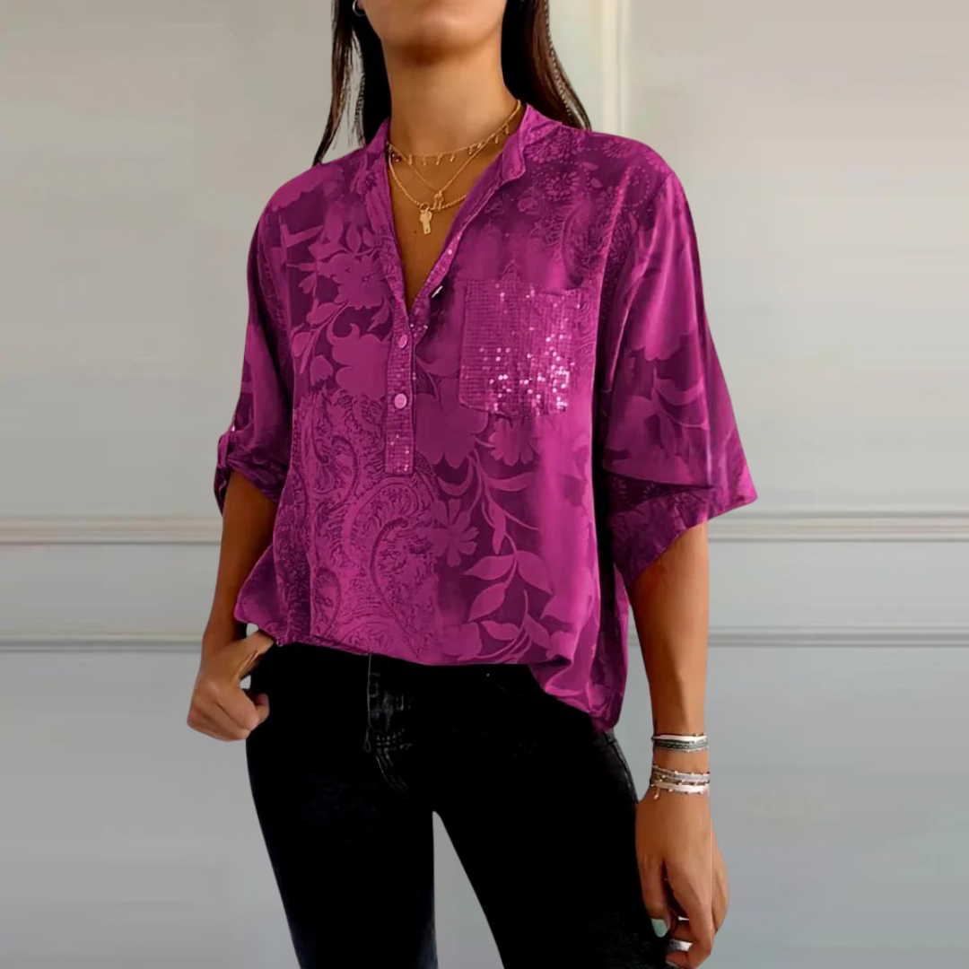 Savannah Stylish Print V-neck Blouse