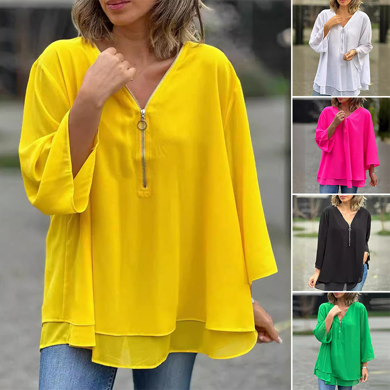 Ember Chiffon Zipper Blouse
