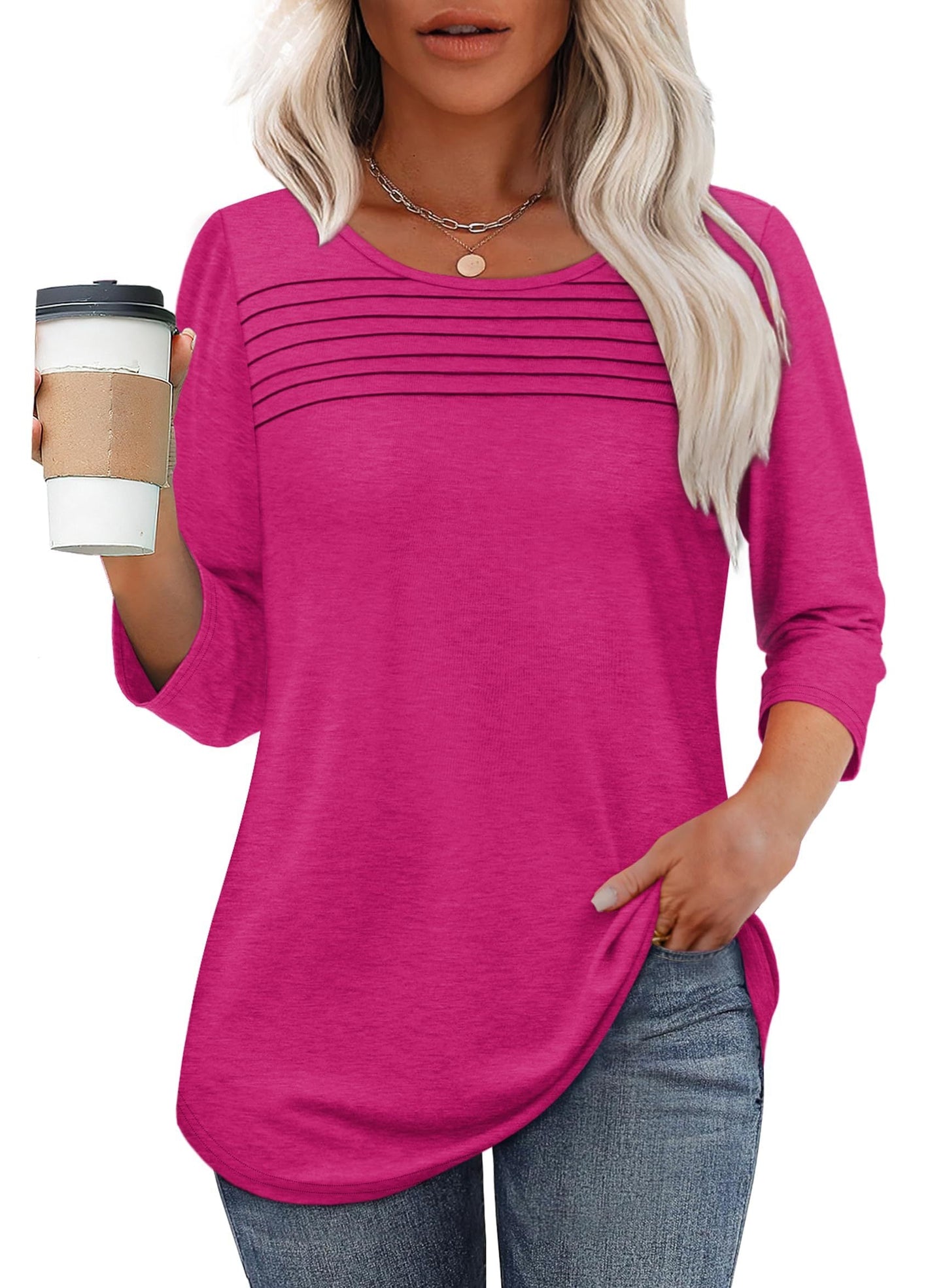 Moana Pleated 3/4 Sleeve Top